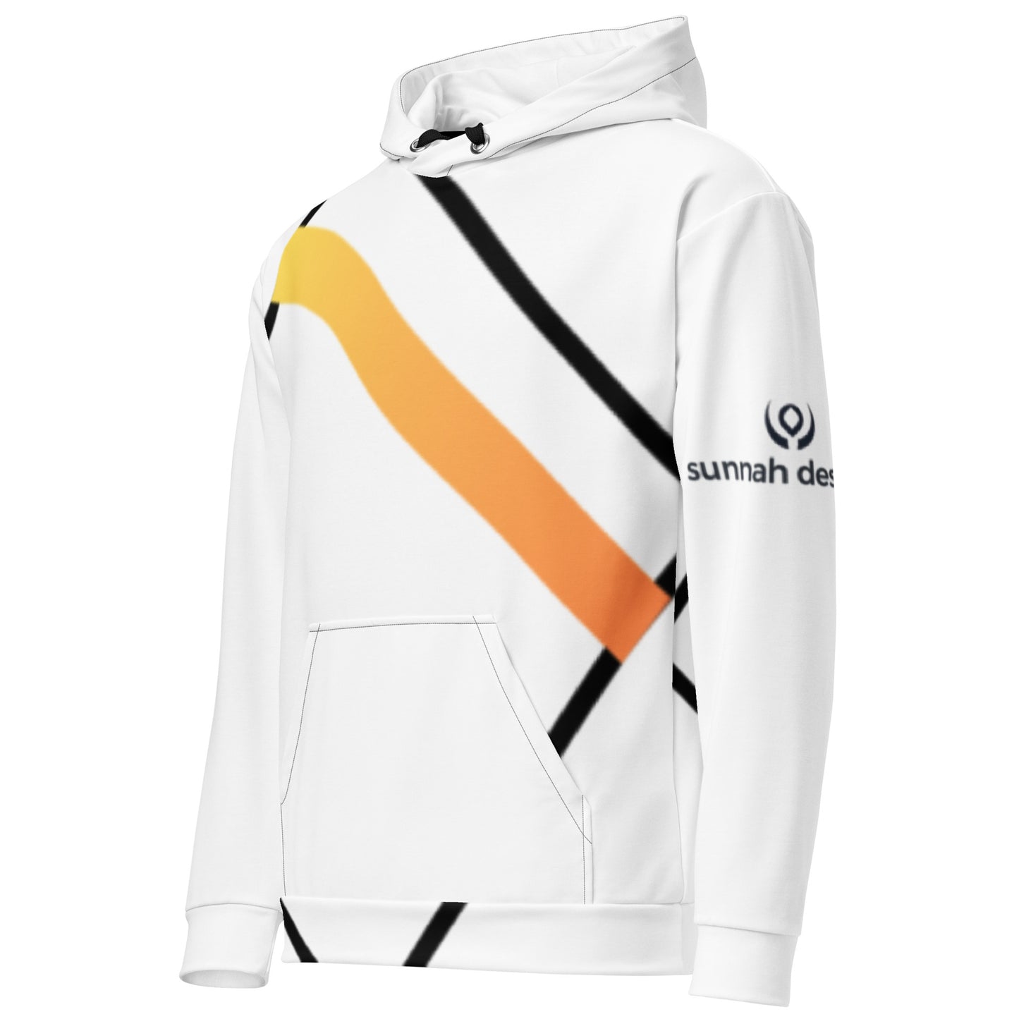 This white hoodie features a minimal, abstract interpretation of the Kaaba — stripped down to its essence and reimagined through modern design. Rather than a literal depiction, the artwork focuses on form, balance, and meaning, allowing the symbolism of the Kaaba to speak quietly yet powerfully.