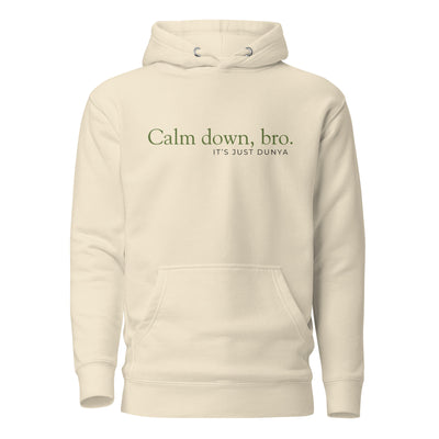 A gentle reminder wrapped in humor and style. The “Calm Down Bro, It’s Just Dunya” Hoodie keeps things clean, minimal, and relatable — a lighthearted way to remember that not everything deserves your stress. Inspired by Islamic perspective, this piece reminds us that the dunya is temporary, and peace comes from keeping things in proportion.